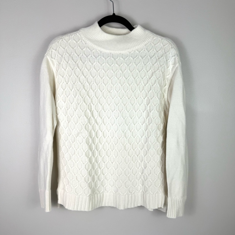 Talbots Cable Knit Sweater Small Cream Mock Neck Pullover Chunky Soft Cozy